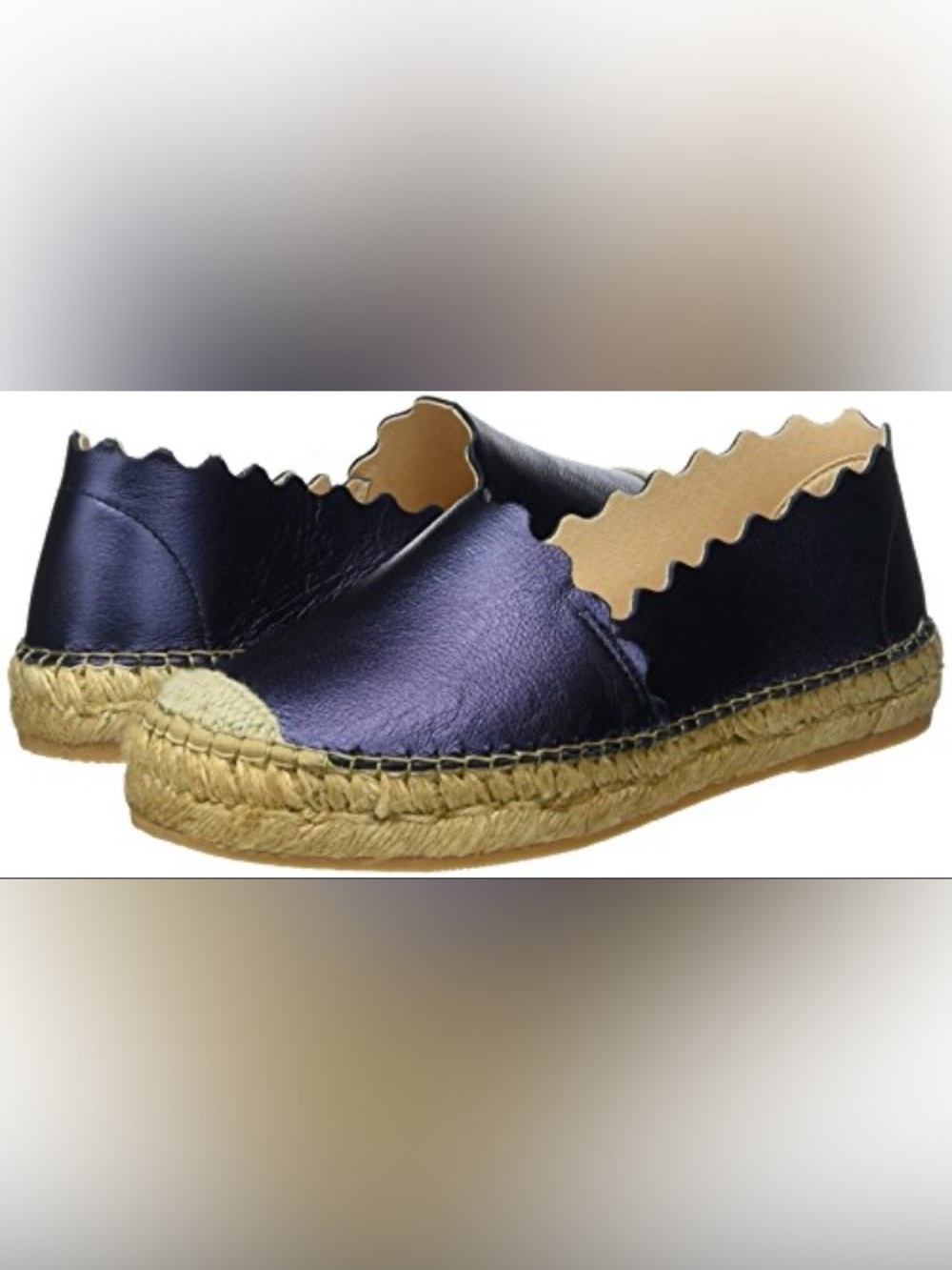 Scalloped Black Leather Espadrille